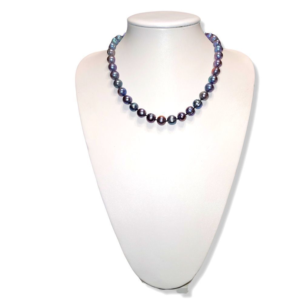 Genuine Round Circlet Peacock Black Cultured Pearls Hand Tied 18"